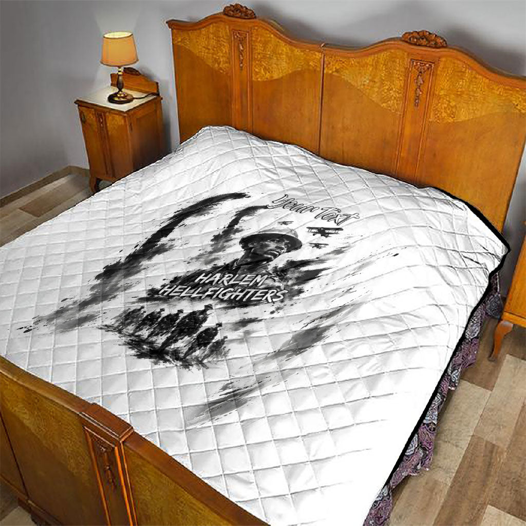 Personalized Harlem Hellfighters Quilt WWI African American Soldiers Monochrome Grunge Sketch Art