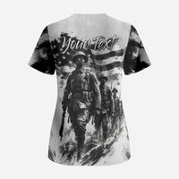 Personalized Harlem Hellfighters Scrub Top WWI African American Soldiers Monochrome Grunge Sketch Art