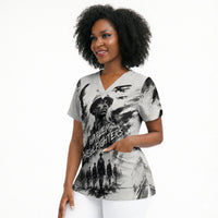 Personalized Harlem Hellfighters Scrub Top WWI African American Soldiers Monochrome Grunge Sketch Art