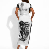 Personalized Harlem Hellfighters Short Sleeve Bodycon Dress WWI African American Soldiers Monochrome Grunge Sketch Art