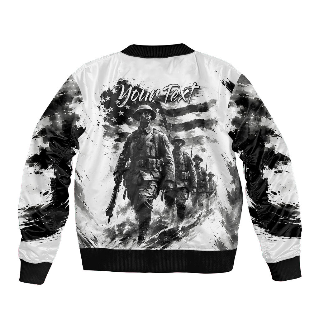 Personalized Harlem Hellfighters Sleeve Zip Bomber Jacket WWI African American Soldiers Monochrome Grunge Sketch Art