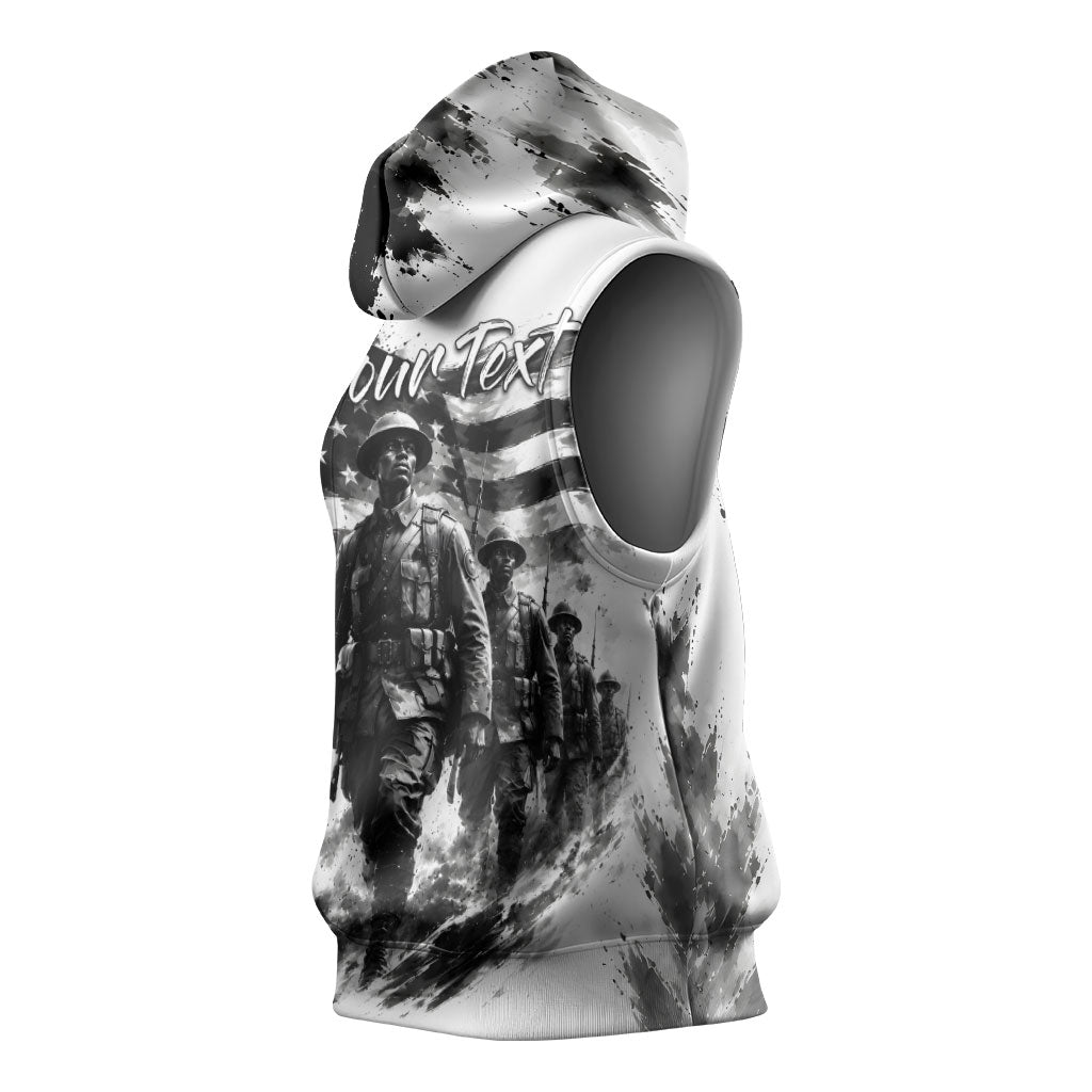 Personalized Harlem Hellfighters Sleeveless Hoodie WWI African American Soldiers Monochrome Grunge Sketch Art