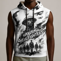 Personalized Harlem Hellfighters Sleeveless Hoodie WWI African American Soldiers Monochrome Grunge Sketch Art