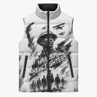 Personalized Harlem Hellfighters Sleeveless Puffer Jacket WWI African American Soldiers Monochrome Grunge Sketch Art