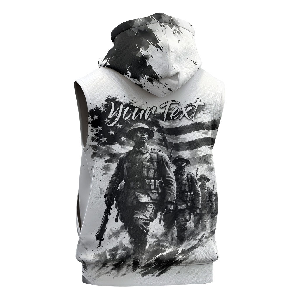 Personalized Harlem Hellfighters Sleeveless Zip Hoodie WWI African American Soldiers Monochrome Grunge Sketch Art