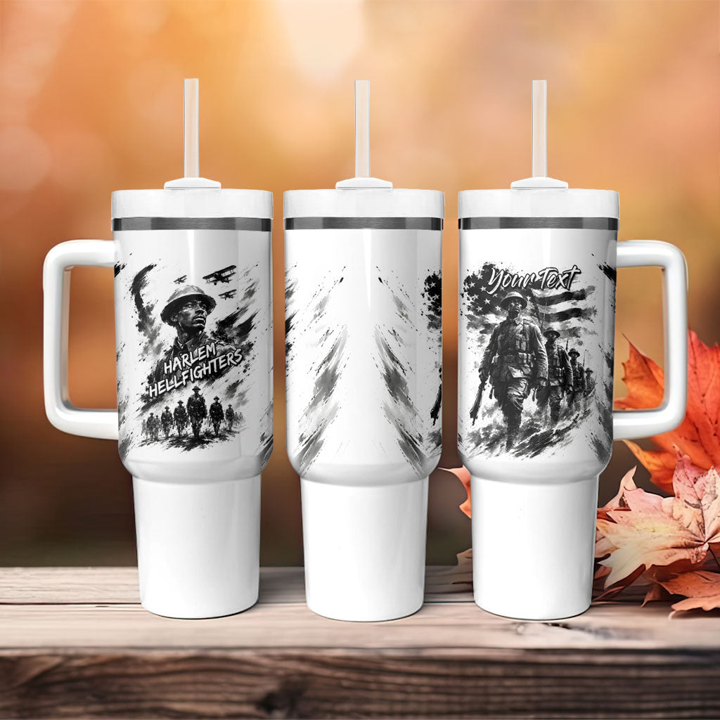 Personalized Harlem Hellfighters Tumbler With Handle WWI African American Soldiers Monochrome Grunge Sketch Art