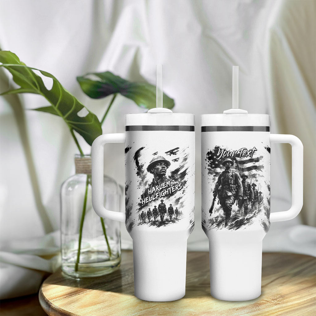 Personalized Harlem Hellfighters Tumbler With Handle WWI African American Soldiers Monochrome Grunge Sketch Art