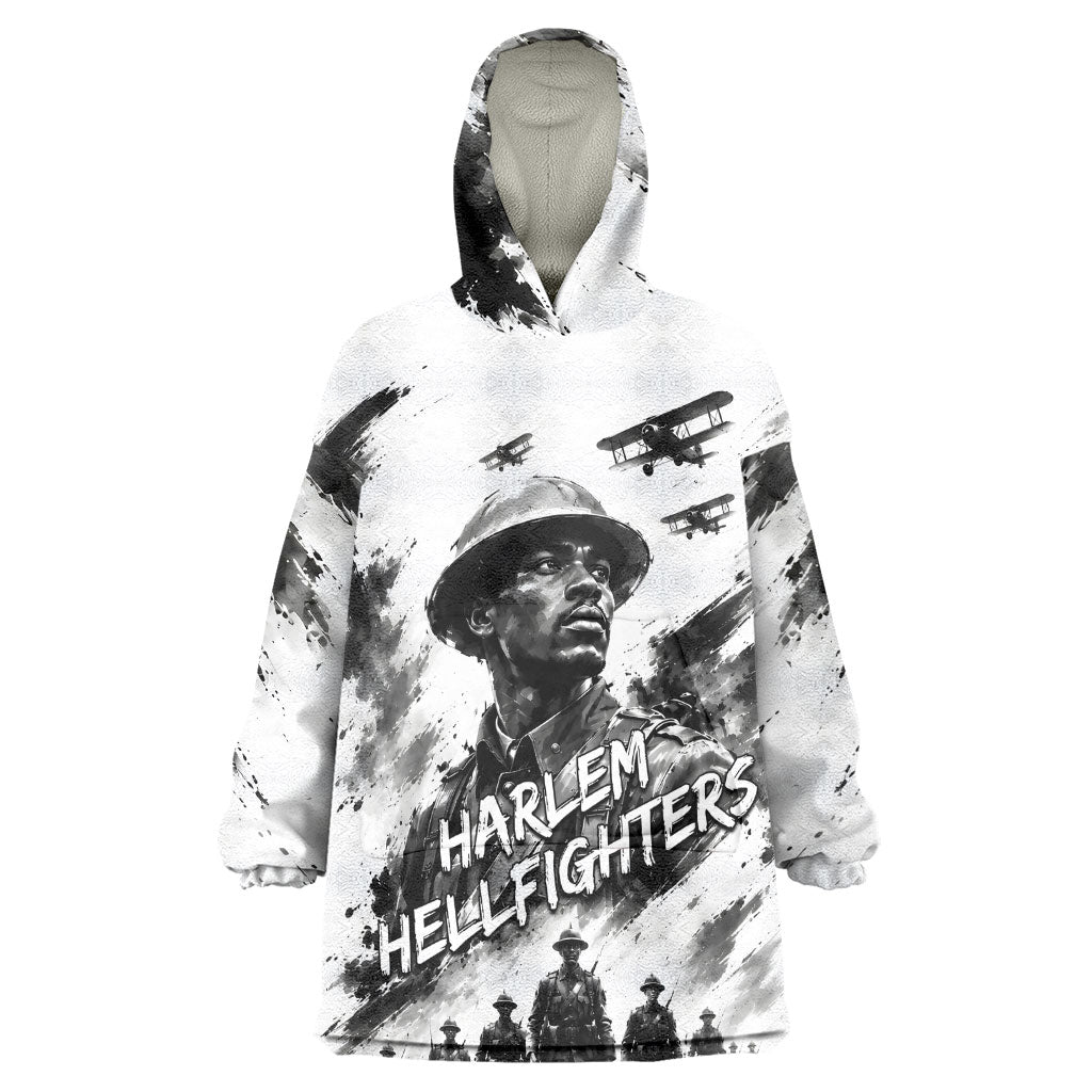 Personalized Harlem Hellfighters Wearable Blanket Hoodie WWI African American Soldiers Monochrome Grunge Sketch Art