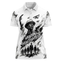 Personalized Harlem Hellfighters Women Polo Shirt WWI African American Soldiers Monochrome Grunge Sketch Art