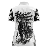 Personalized Harlem Hellfighters Women Polo Shirt WWI African American Soldiers Monochrome Grunge Sketch Art