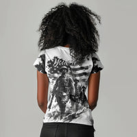 Personalized Harlem Hellfighters Women V-Neck T-Shirt WWI African American Soldiers Monochrome Grunge Sketch Art