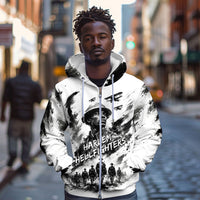 Personalized Harlem Hellfighters Zip Hoodie WWI African American Soldiers Monochrome Grunge Sketch Art