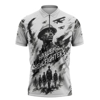 Personalized Harlem Hellfighters Zipper Polo Shirt WWI African American Soldiers Monochrome Grunge Sketch Art