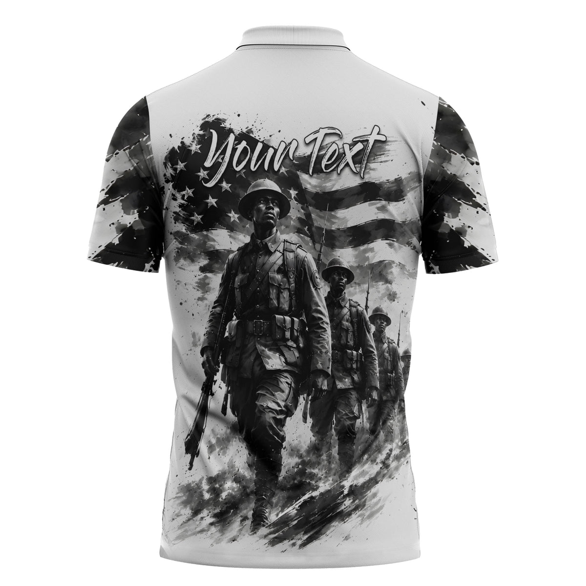 Personalized Harlem Hellfighters Zipper Polo Shirt WWI African American Soldiers Monochrome Grunge Sketch Art