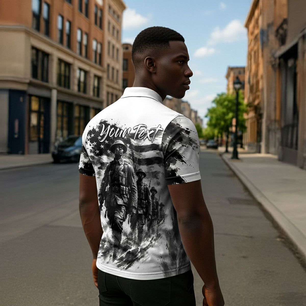 Personalized Harlem Hellfighters Zipper Polo Shirt WWI African American Soldiers Monochrome Grunge Sketch Art