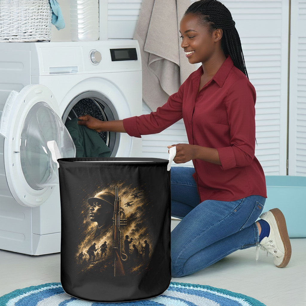 Harlem Hellfighters WWI Soldier Laundry Basket Vintage Military Jazz Band Artwork