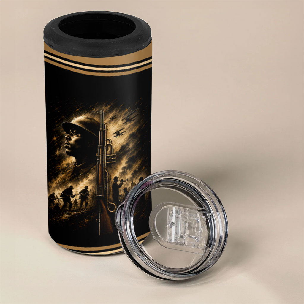Harlem Hellfighters WWI Soldier 4 in 1 Can Cooler Tumbler Vintage Military Jazz Band Artwork