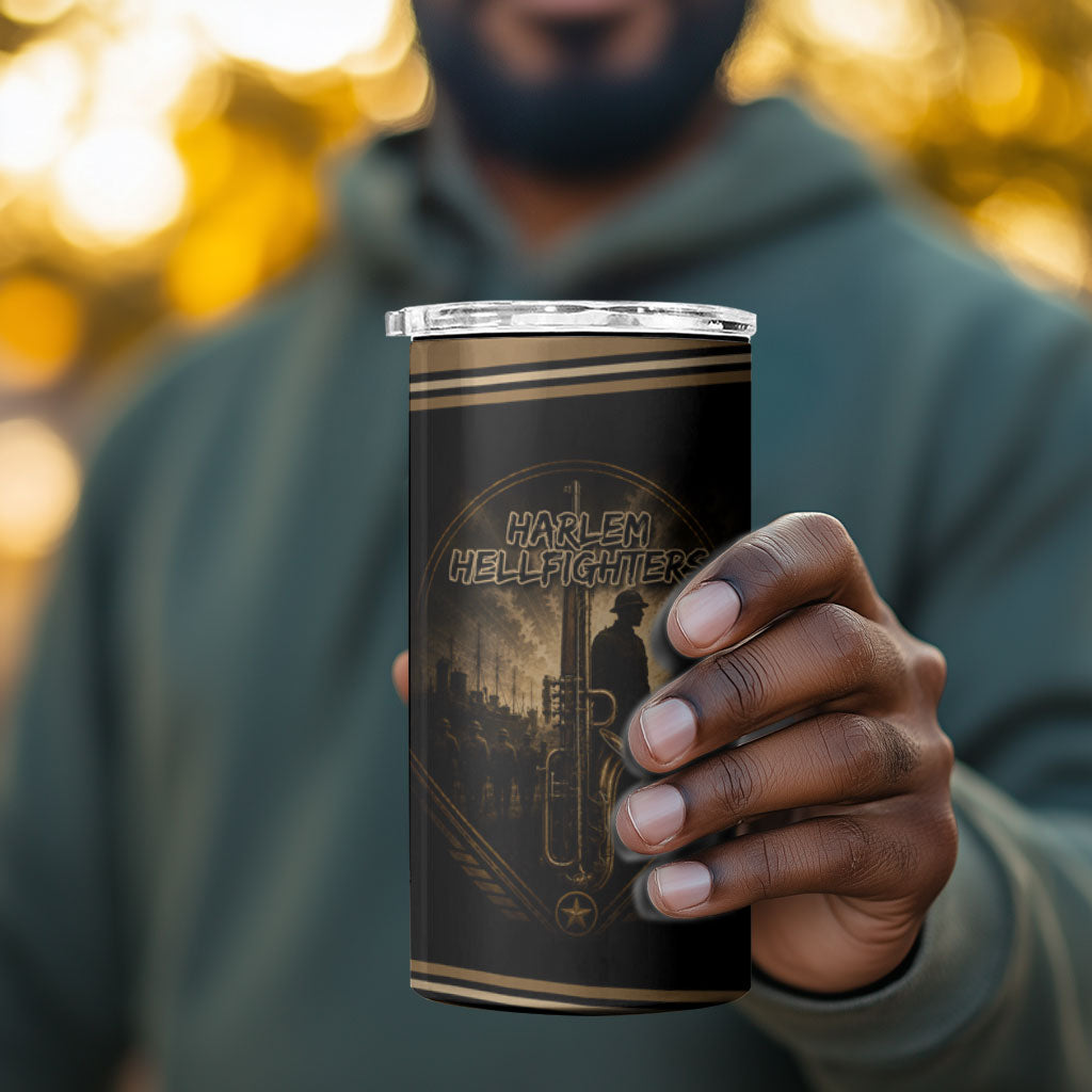 Harlem Hellfighters WWI Soldier 4 in 1 Can Cooler Tumbler Vintage Military Jazz Band Artwork