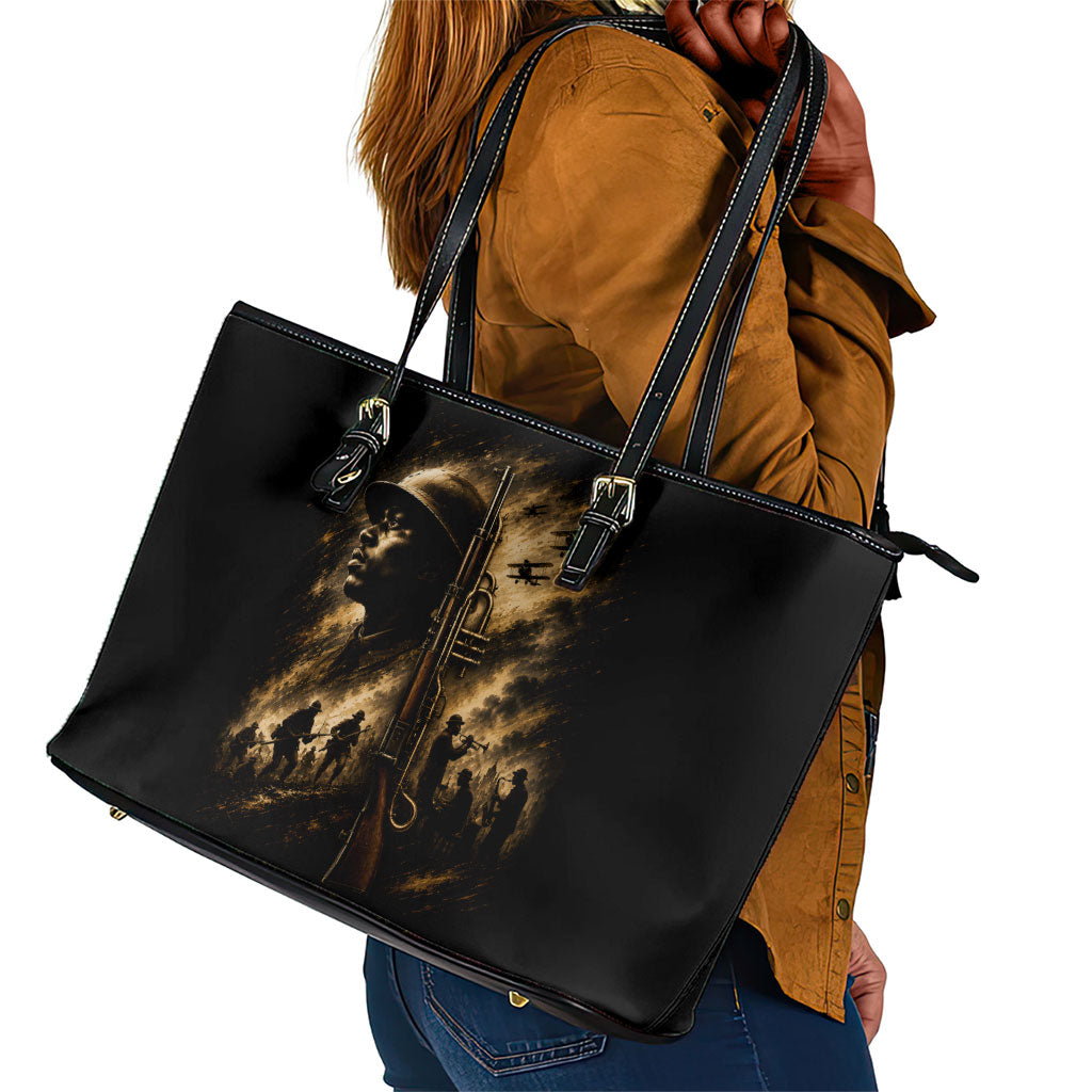 Harlem Hellfighters WWI Soldier Leather Tote Bag Vintage Military Jazz Band Artwork