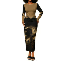 Harlem Hellfighters WWI Soldier Long Sleeve Bodycon Dress Vintage Military Jazz Band Artwork