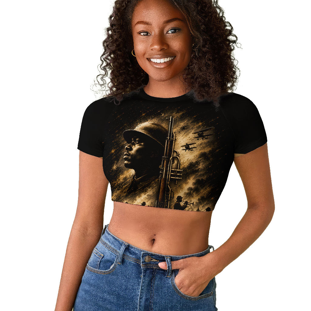 Harlem Hellfighters WWI Soldier Raglan Cropped T shirt Vintage Military Jazz Band Artwork