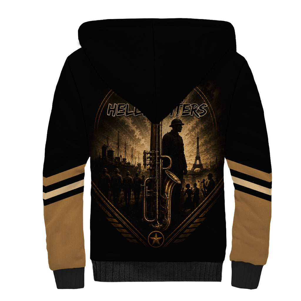 Harlem Hellfighters WWI Soldier Sherpa Hoodie Vintage Military Jazz Band Artwork