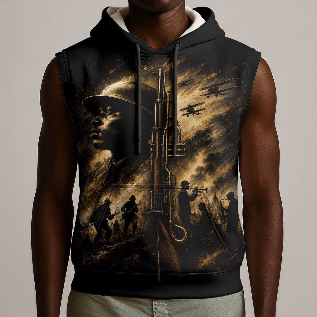 Harlem Hellfighters WWI Soldier Sleeveless Hoodie Vintage Military Jazz Band Artwork