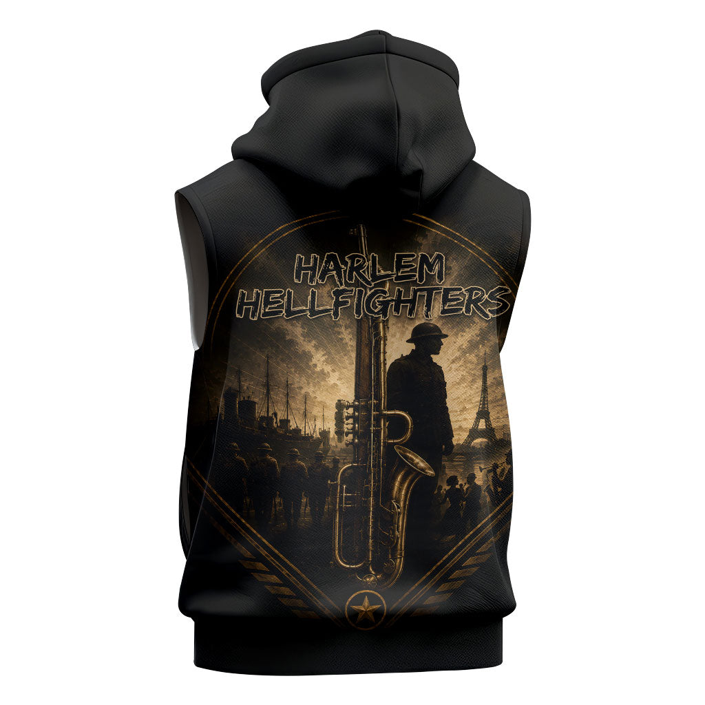 Harlem Hellfighters WWI Soldier Sleeveless Zip Hoodie Vintage Military Jazz Band Artwork