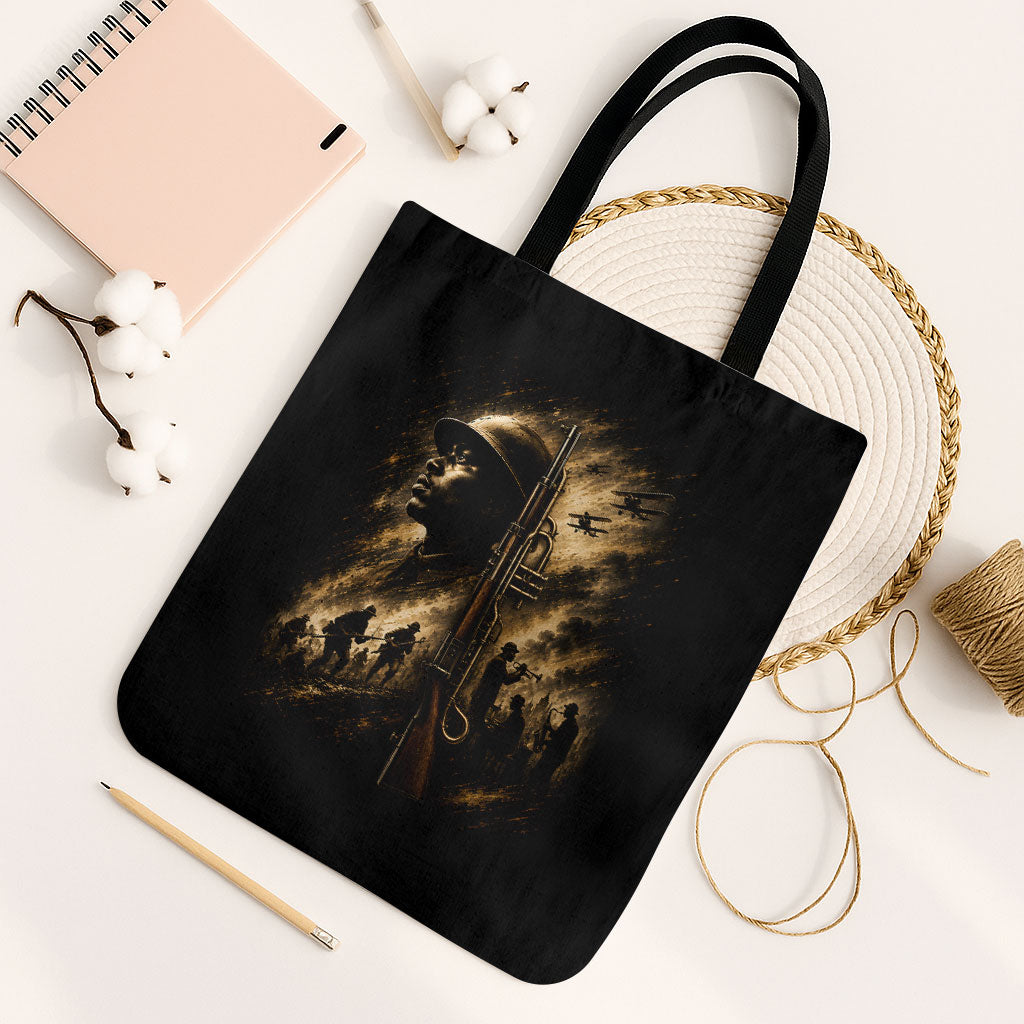 Harlem Hellfighters WWI Soldier Tote Bag Vintage Military Jazz Band Artwork