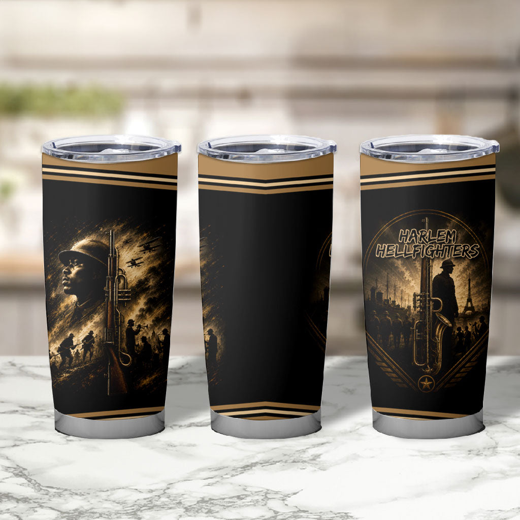 Harlem Hellfighters WWI Soldier Tumbler Cup Vintage Military Jazz Band Artwork