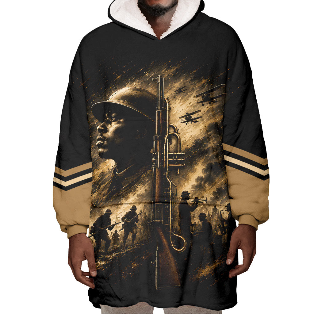 Harlem Hellfighters WWI Soldier Wearable Blanket Hoodie Vintage Military Jazz Band Artwork