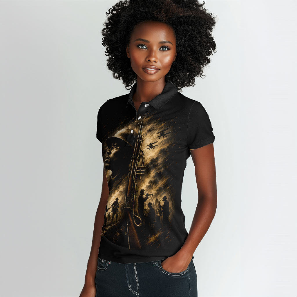 Harlem Hellfighters WWI Soldier Women Polo Shirt Vintage Military Jazz Band Artwork