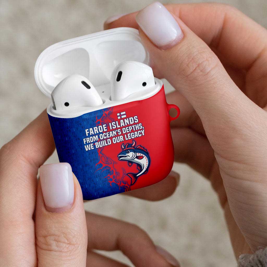Faroe Islands AirPods Case with Viking Fish Illustration Red Blue Runic Design - Wonder Print Shop