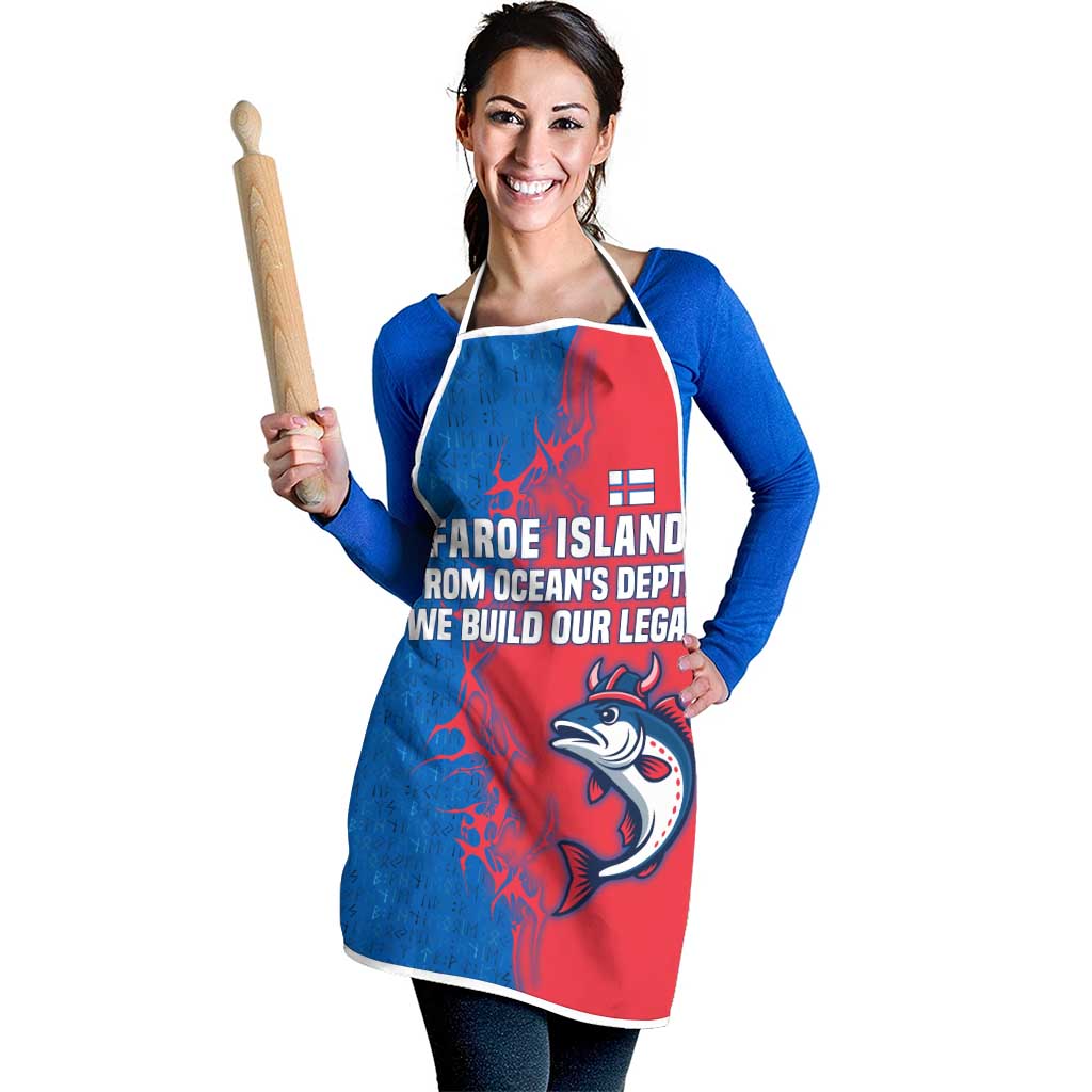 Faroe Islands Apron with Viking Fish Illustration Red Blue Runic Design - Wonder Print Shop