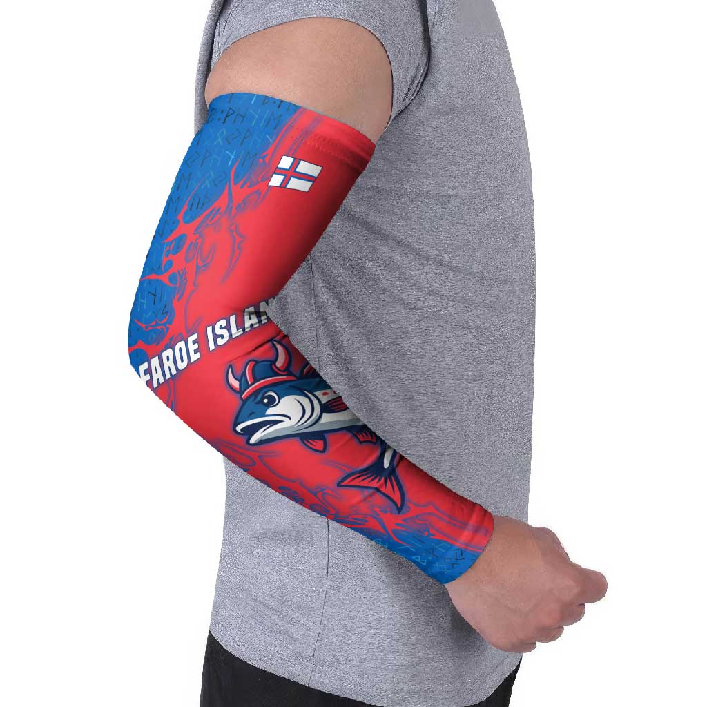 Faroe Islands Arm Sleeves with Viking Fish Illustration Red Blue Runic Design - Wonder Print Shop