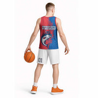 Faroe Islands Basketball Jersey with Viking Fish Illustration Red Blue Runic Design - Wonder Print Shop