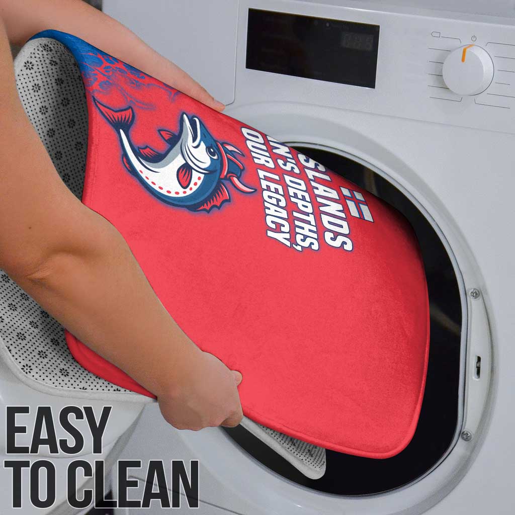 Faroe Islands Bathroom Set with Viking Fish Illustration Red Blue Runic Design - Wonder Print Shop