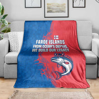 Faroe Islands Blanket with Viking Fish Illustration Red Blue Runic Design - Wonder Print Shop