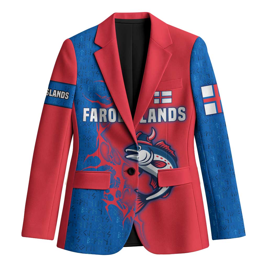 Faroe Islands Blazer with Viking Fish Illustration Red Blue Runic Design - Wonder Print Shop