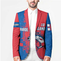 Faroe Islands Blazer with Viking Fish Illustration Red Blue Runic Design - Wonder Print Shop