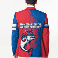 Faroe Islands Blazer with Viking Fish Illustration Red Blue Runic Design - Wonder Print Shop