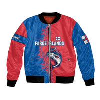 Faroe Islands Bomber Jacket with Viking Fish Illustration Red Blue Runic Design - Wonder Print Shop