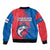 Faroe Islands Bomber Jacket with Viking Fish Illustration Red Blue Runic Design - Wonder Print Shop