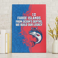 Faroe Islands Canvas Wall Art with Viking Fish Illustration Red Blue Runic Design - Wonder Print Shop