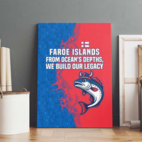 Faroe Islands Canvas Wall Art with Viking Fish Illustration Red Blue Runic Design - Wonder Print Shop