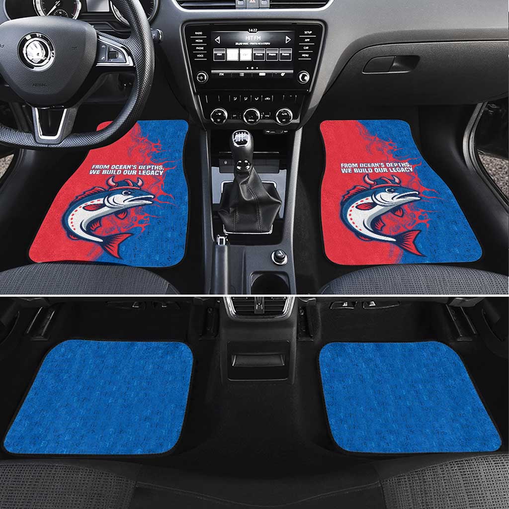 Faroe Islands Car Mats with Viking Fish Illustration Red Blue Runic Design - Wonder Print Shop