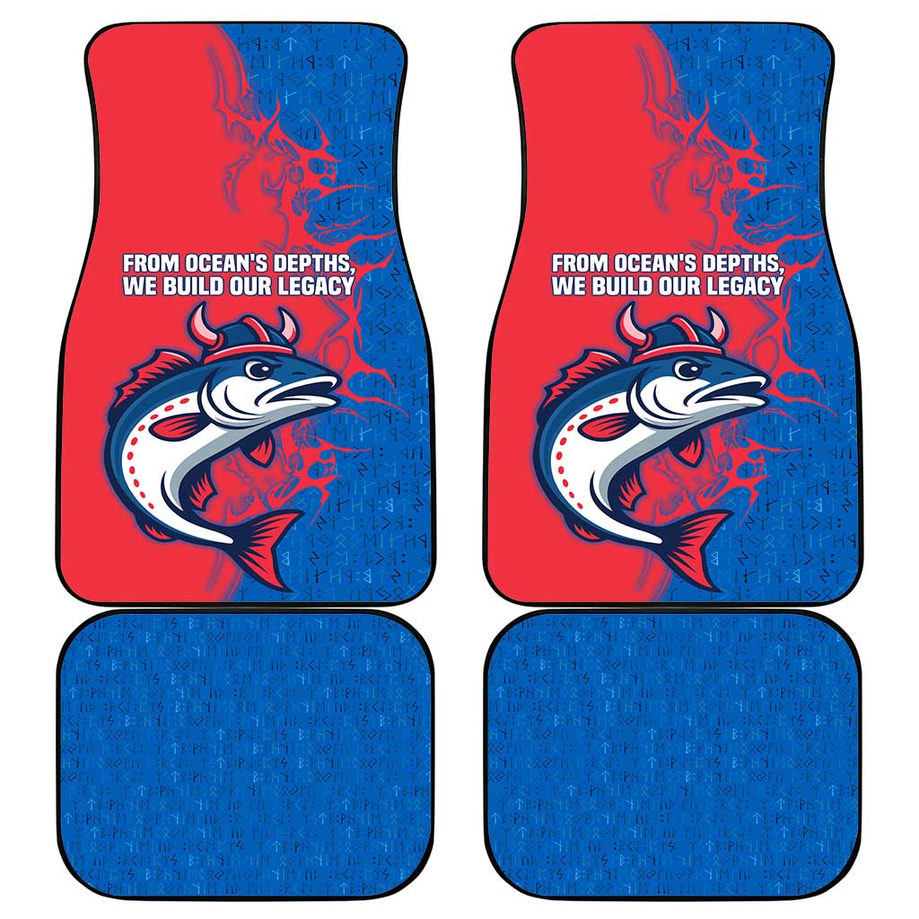 Faroe Islands Car Mats with Viking Fish Illustration Red Blue Runic Design - Wonder Print Shop