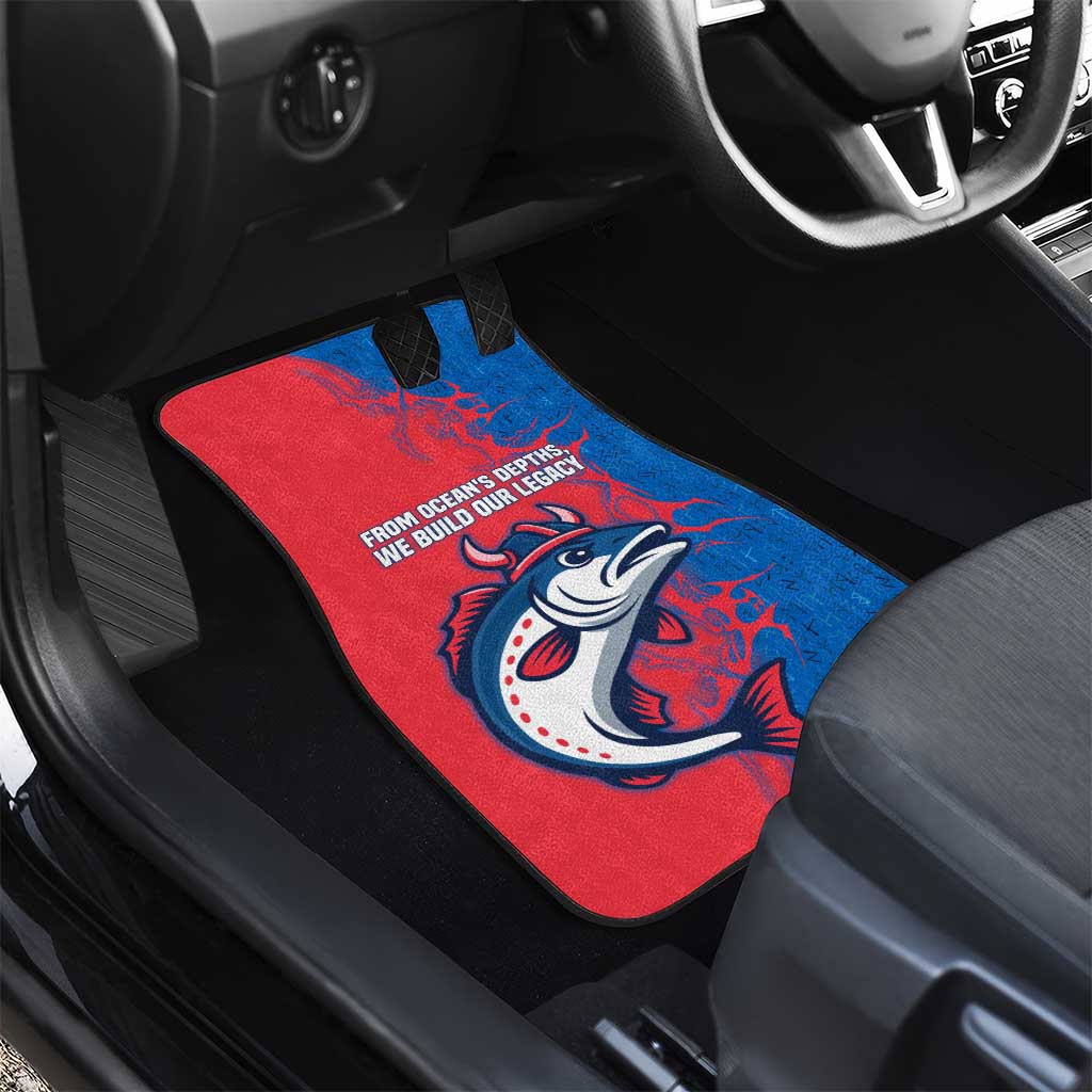 Faroe Islands Car Mats with Viking Fish Illustration Red Blue Runic Design - Wonder Print Shop
