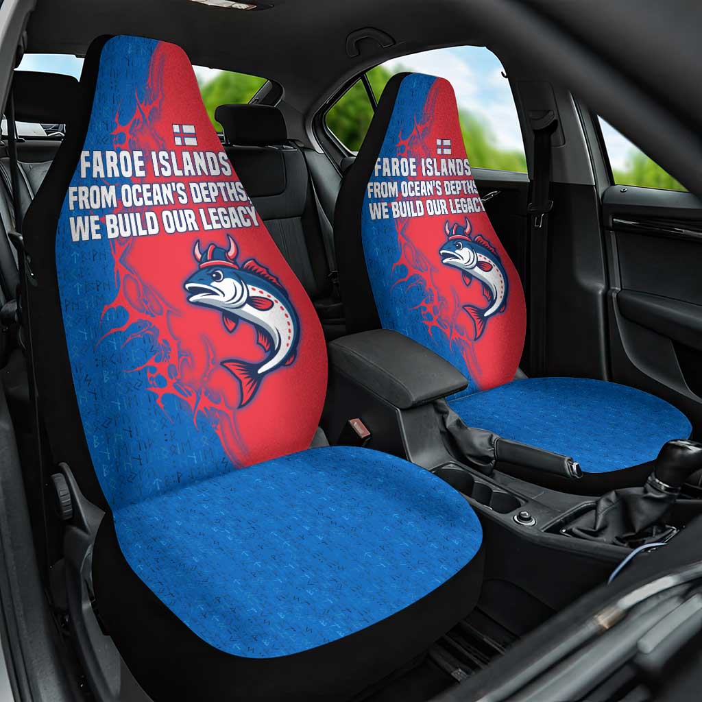 Faroe Islands Car Seat Cover with Viking Fish Illustration Red Blue Runic Design - Wonder Print Shop