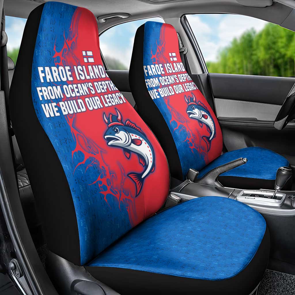 Faroe Islands Car Seat Cover with Viking Fish Illustration Red Blue Runic Design - Wonder Print Shop